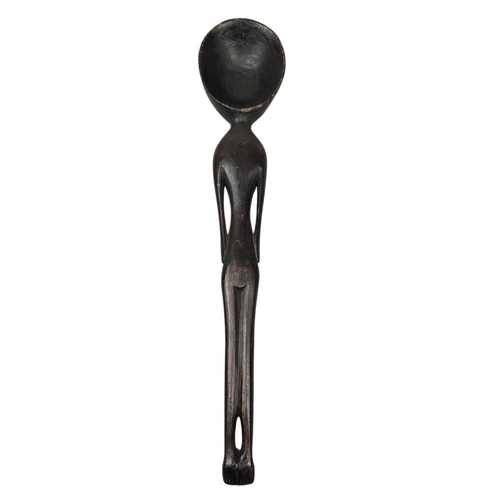 Vintage African Hand Carved Figural Wooden Spoon Folk Art Wall Decor 16.75"